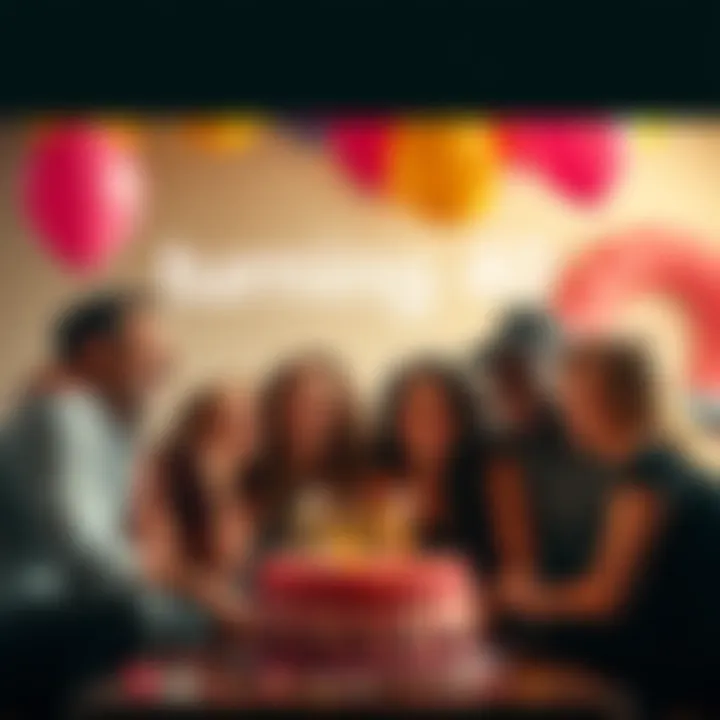 A group of friends laughing and celebrating a 40th birthday with balloons and cake.