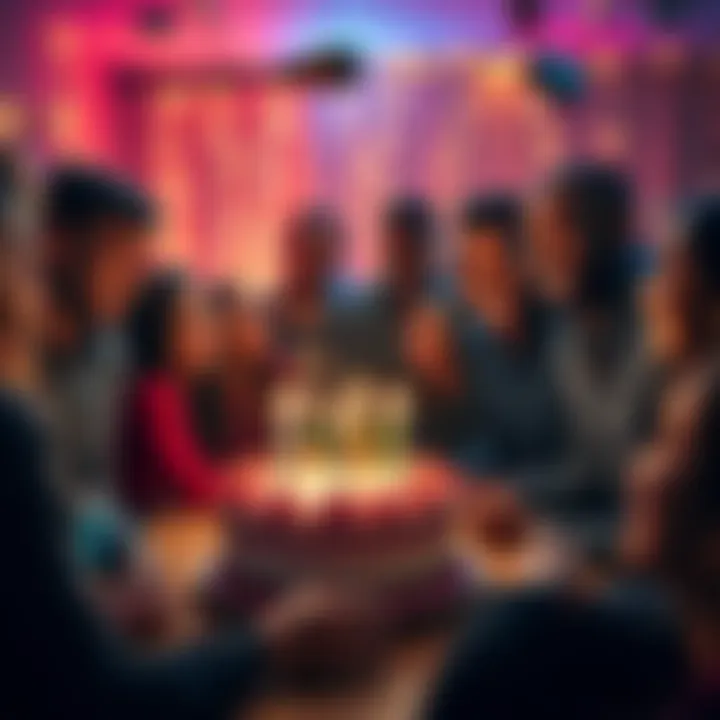 A group of people gathered around a birthday cake with candles, smiling and laughing in a joyful atmosphere as they celebrate Aaron 'Big Steppin' Goodwin's birthday.