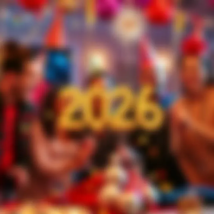 Celebration for 2026 A group of cheerful friends preparing to celebrate the New Year 2026 with festive decorations and party hats