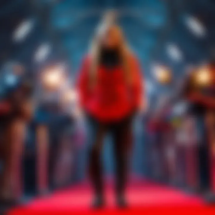 A celebrity in a striking outfit that reads 'I’m totally not in a Satanic Cult,' standing on a red carpet with cameras flashing around them, sparking public attention and debate.