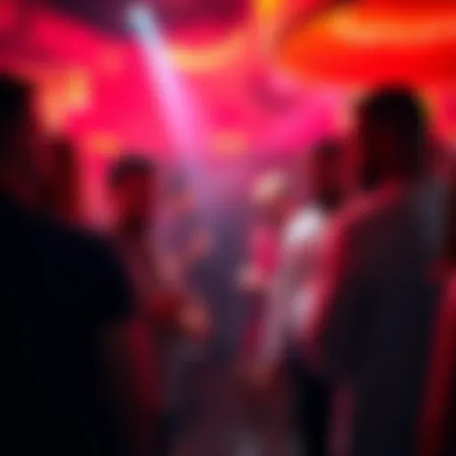 Famous athletes and stars mingling at a private party under dim lights, showcasing a lively atmosphere.