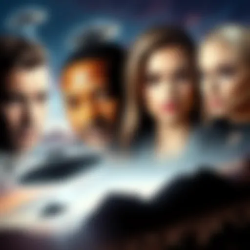 Celebrity UFO Encounters Collage of famous celebrities like Will Smith and Gigi Hadid with UFOs in the background