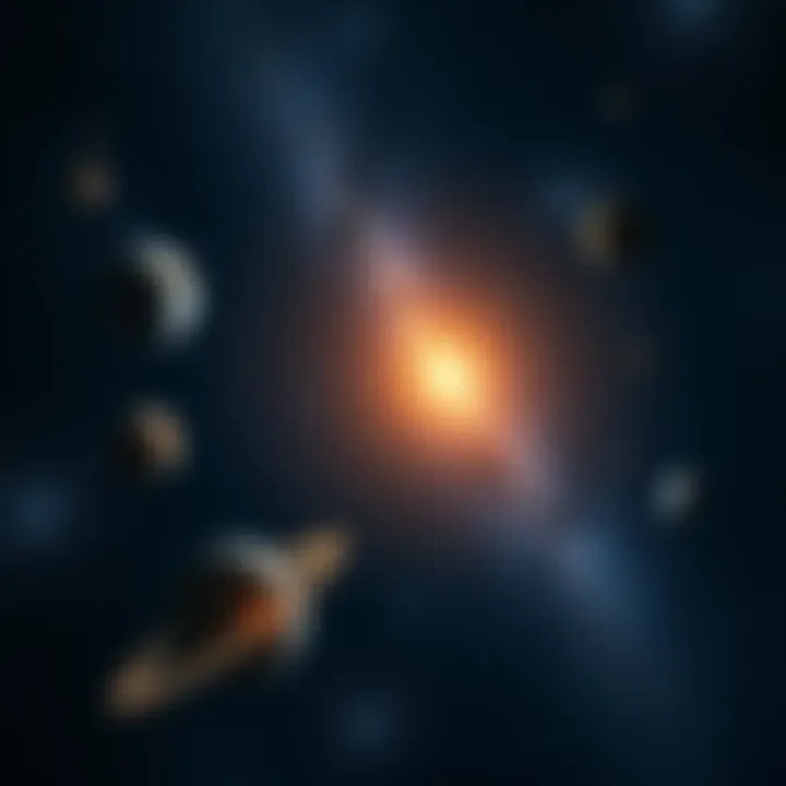 A view of various celestial bodies like planets and stars within a galaxy, showcasing their connection in the universe.