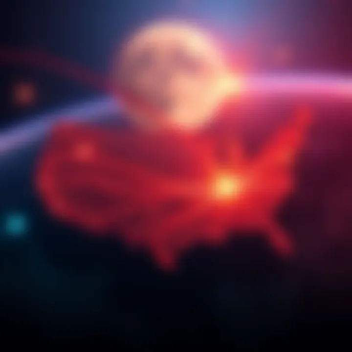 An artistic representation of the Moon and Venus intertwined with map lines across the US, symbolizing love and destiny