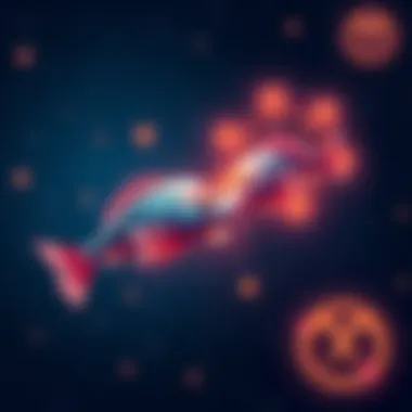 A graphic showing Pisces fish swimming in a starry night sky with Aries symbols appearing around them, representing love and resilience during celestial changes.