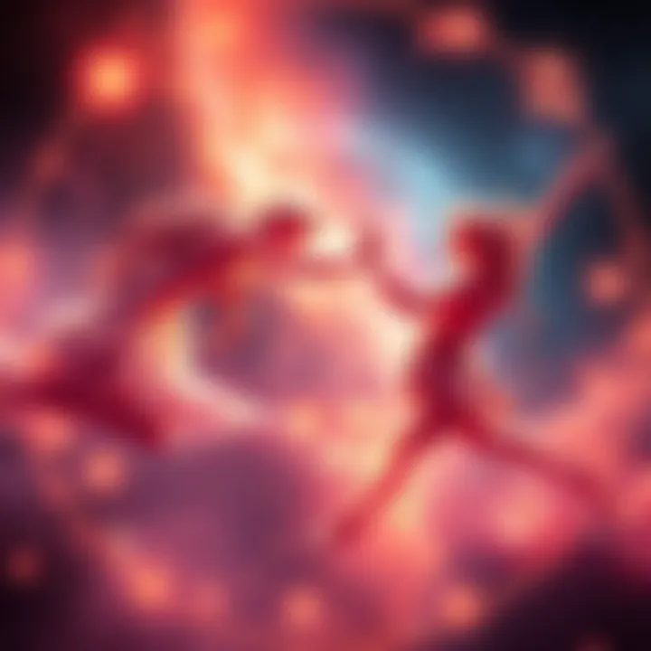 An artistic representation of Venus and Mars intertwined with musical notes, symbolizing the connection between astrology and love expressed through music.