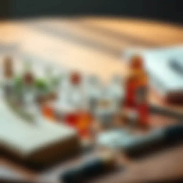 Assorted cell salts in small vials on a wooden table with fresh herbs and a notebook