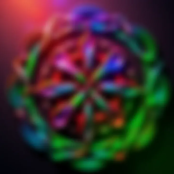 An intricate Celtic Knot design created with vibrant colors, showcasing interwoven patterns and symbols.