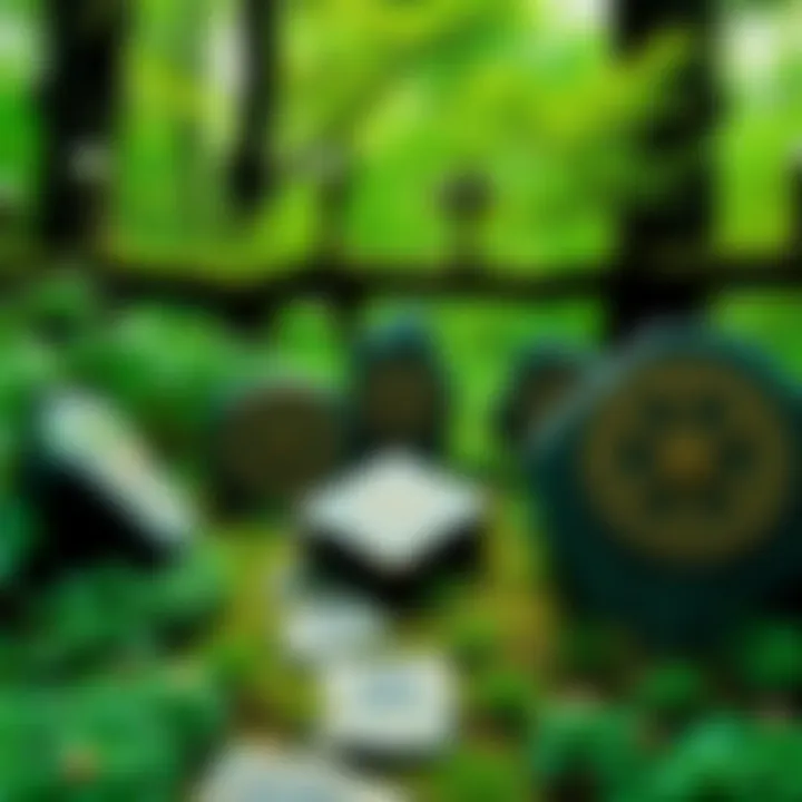 Celtic Pagan Symbolism A serene forest scene with Celtic symbols carved on stones, surrounded by lush greenery