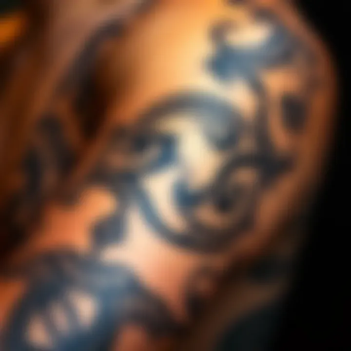 Close-up of intricate Celtic tattoo designs showing traditional symbols on a person's arm