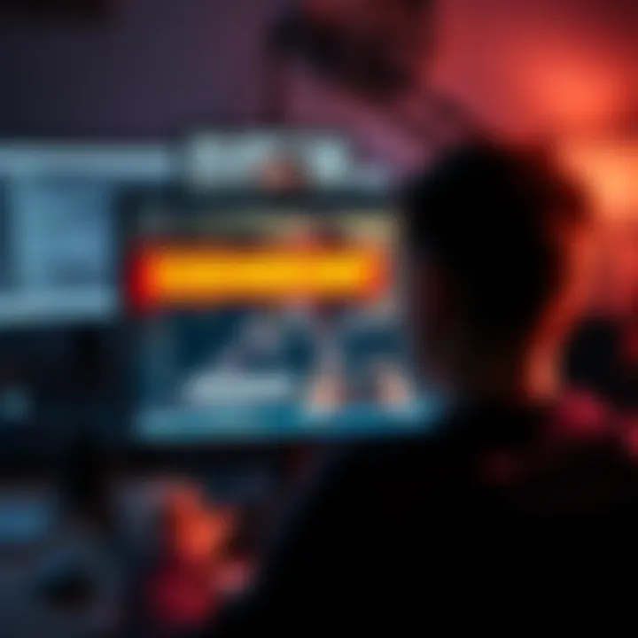 A frustrated person looking at a computer screen showing removed Pizzagate images on forums, symbolizing online censorship.