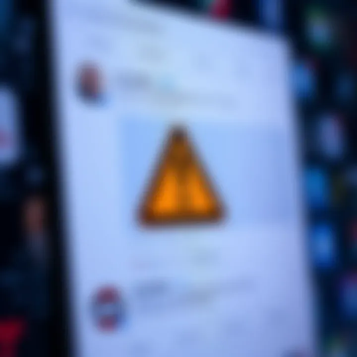 A graphic showing a social media feed with a warning symbol, indicating reduced visibility for posts critical of Israel.