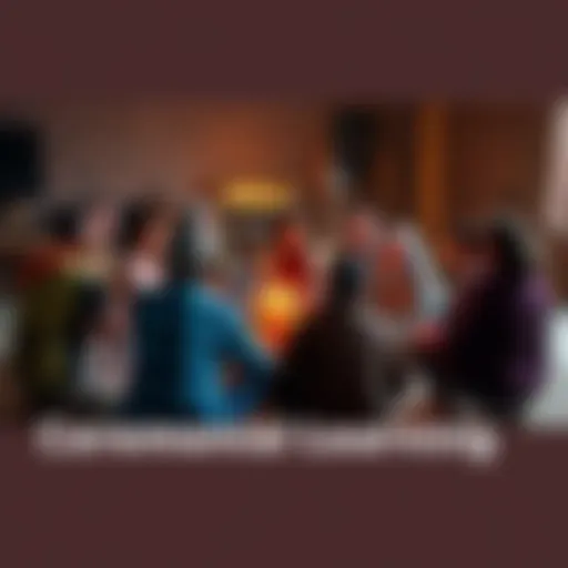 A group of diverse people sitting in a circle, sharing ideas about rituals and ceremonies in a community setting.