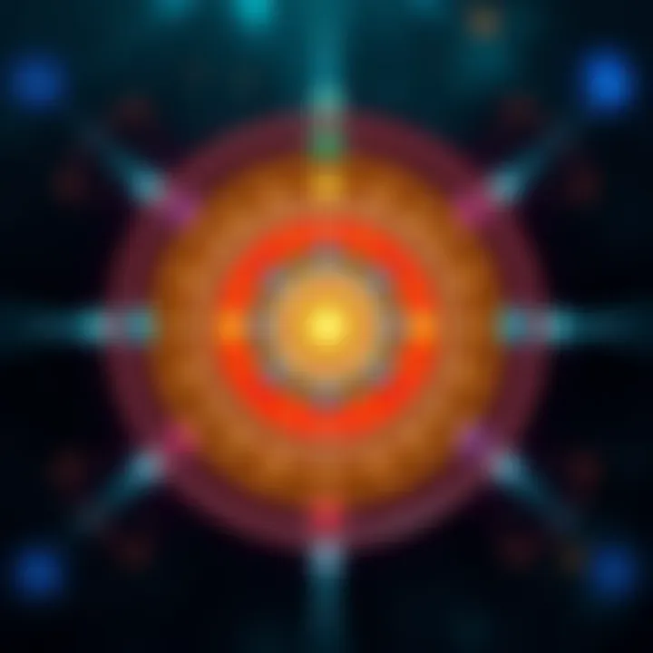 Chakra Rotation Illustration An illustration showing chakras as circles rotating along the vertical axis of the body, depicting energy flow inwards and outwards.