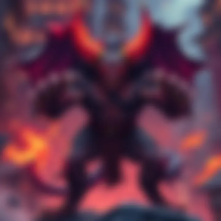 A fierce, stylized demon with sharp horns and glowing eyes, posed in an action stance, challenging the viewer to defeat it.