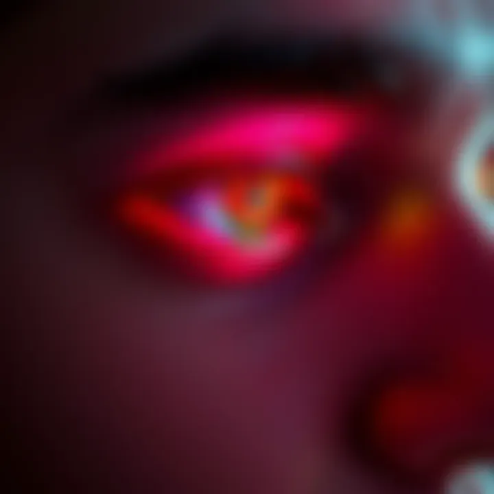 A close-up of a person with their eyes transitioning to different colors, showcasing the effects of subliminals.