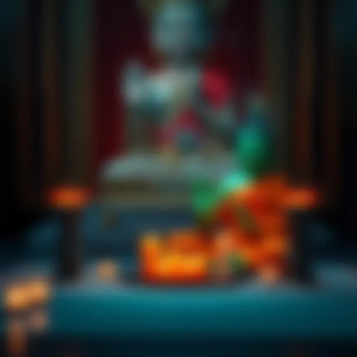 Chanting Mantras Together A practitioner sitting peacefully, chanting the Orange Manjushri and Green Tara mantras with candles and incense nearby.