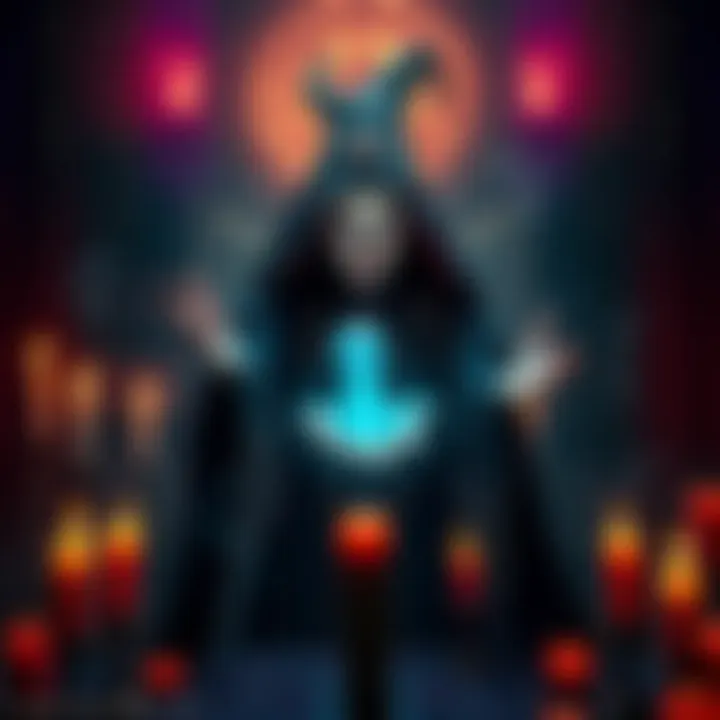 Chaos Witch Casting a Spell A chaos witch surrounded by candles and mystical symbols, casting a spell in a dimly lit room, showcasing an unconventional spellcasting moment.