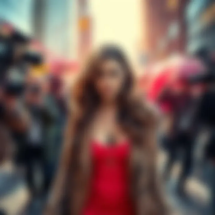 Chappelle Roam walking away from her talent agency with a concerned look on her face, surrounded by paparazzi cameras.