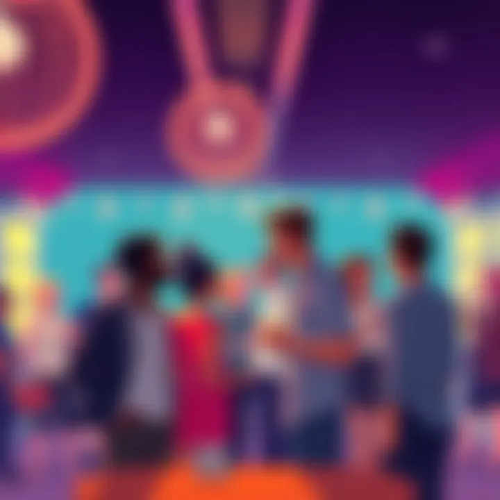 A captivating illustration showcasing diverse individuals effortlessly connecting in a vibrant social setting, embodying the essence of charisma and friendship.