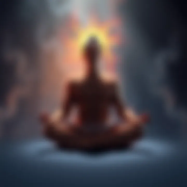 A person sitting in a serene pose, radiating energy and charisma, surrounded by soft light to represent Jing transformation.