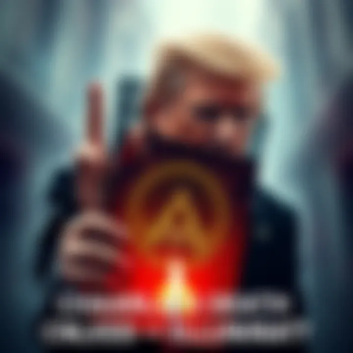 A depiction of a card resembling Charlie Kirk linked to a mystical game, with a figure like Trump in the background, highlighting eerie themes.