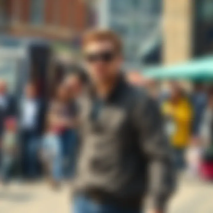 A person resembling Charlie Kirk walking in Bristol with a new look, wearing casual clothes and sunglasses, blending in with the crowd.