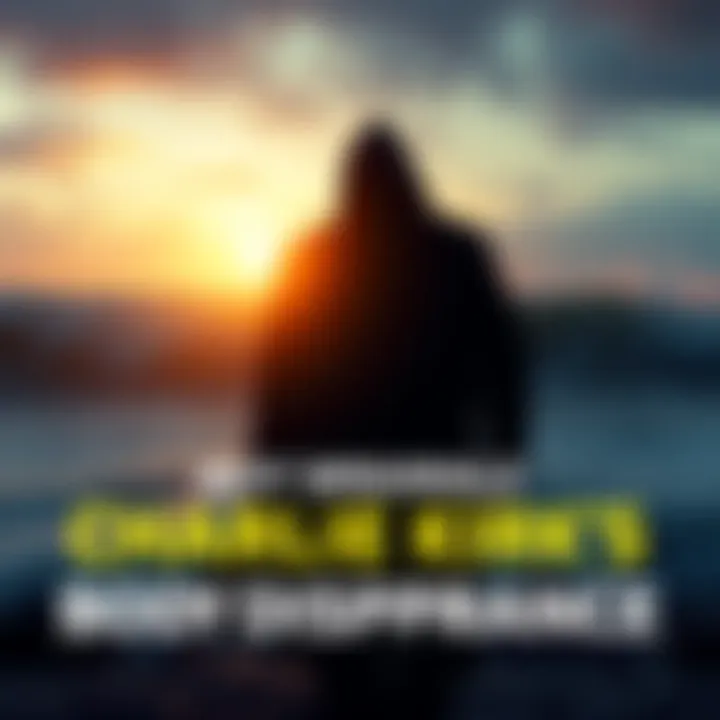 A shadowy figure representing the controversy surrounding Charlie Kirk's body disappearance, with ocean waves in the background symbolizing secrecy and mystery.