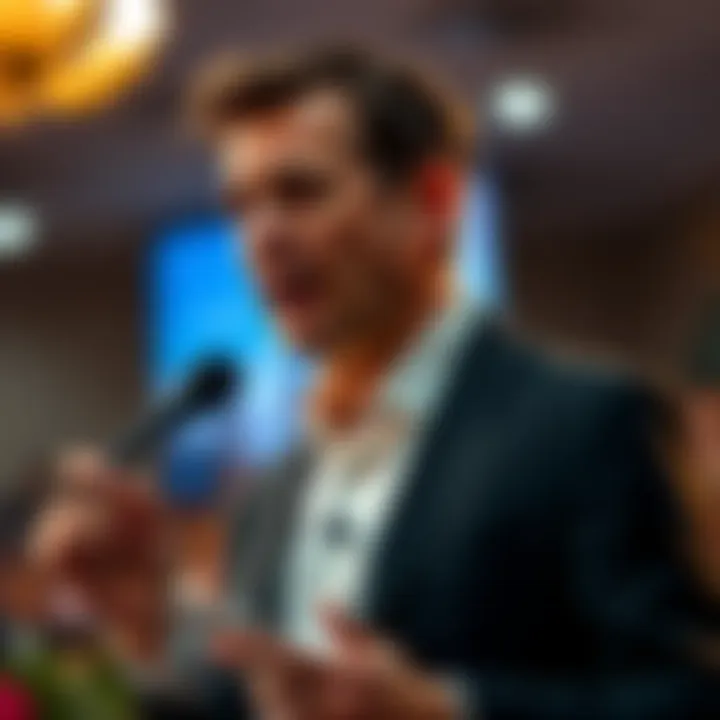 Charlie Kirk speaking at an event with a lapel microphone on his jacket, highlighting concerns about safety.