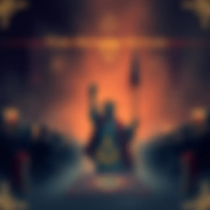 Illustration of a Masonic ritual with symbols, featuring a figure representing Charlie Kirk in a ceremonial setting, surrounded by significant cultural symbols of liberty and sovereignty.