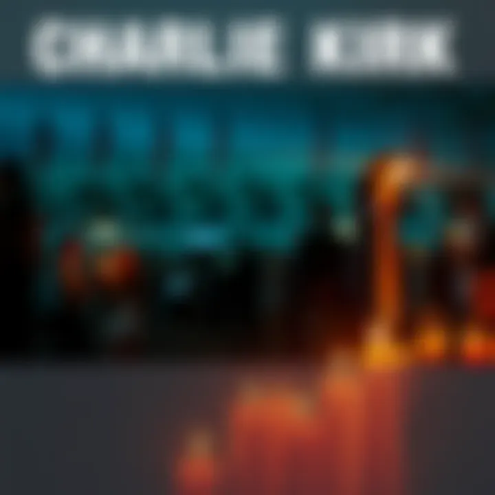 A candlelight vigil held in memory of Charlie Kirk, with people gathered in a somber atmosphere.