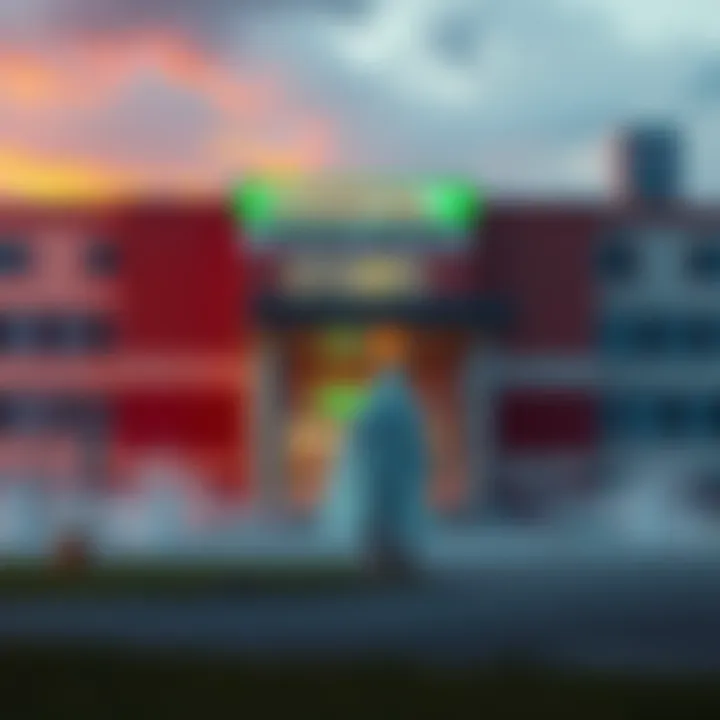 A hospital building with a sign indicating Timpanogos Regional Hospital and a ghostly figure in the foreground symbolizing confusion about Charlie Kirk's death.