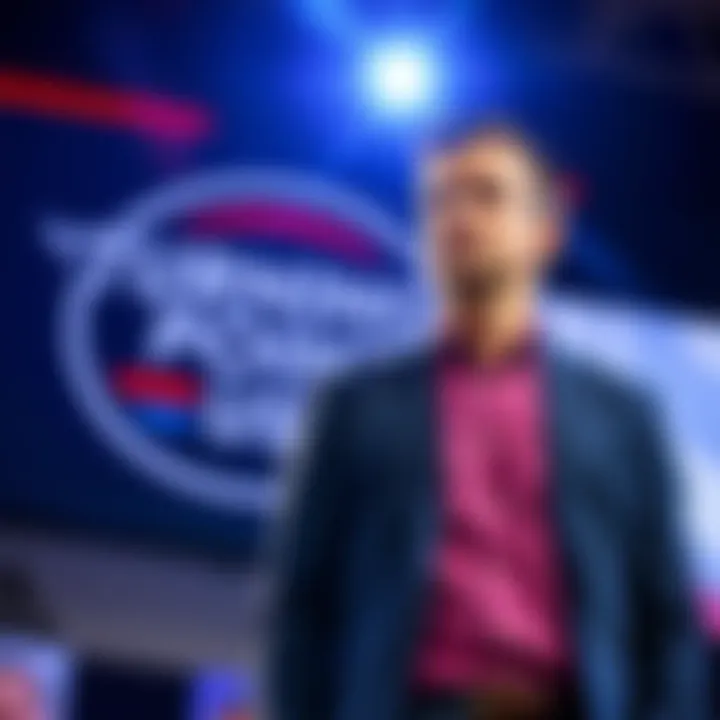 Charlie Kirk standing beside the Turning Point USA logo, representing the organization's financial focus and leadership