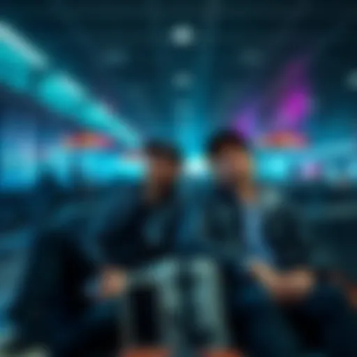 Two travelers sitting in Charlotte Airport, looking around with puzzled expressions, capturing a sense of mystery and unease.