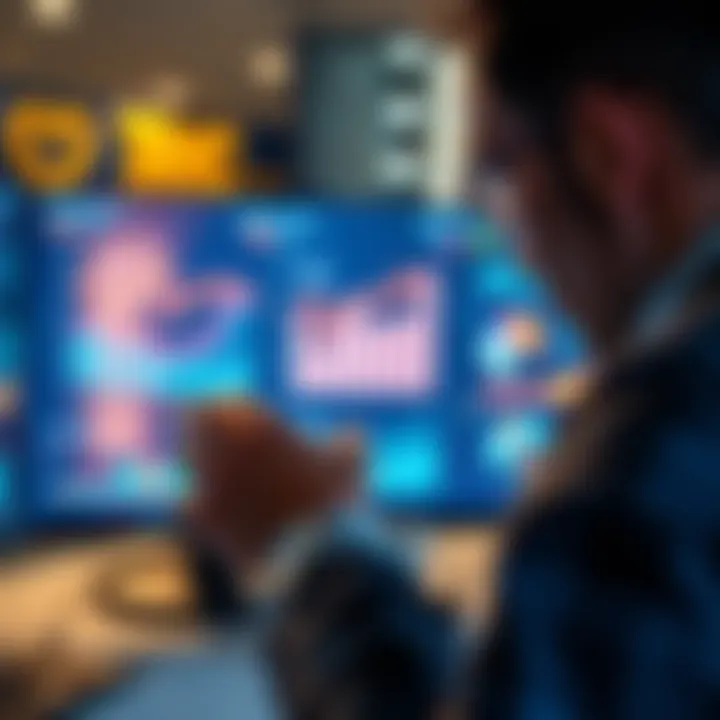 A person examining a chart with graphs and data visuals on a screen, focusing on accuracy and reliability.