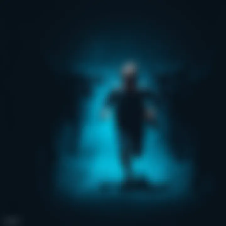 A terrified person running away from shadowy figures holding weapons in a dark setting