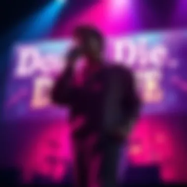 Che performs live with the title 'Don't Die' displayed on screens behind him