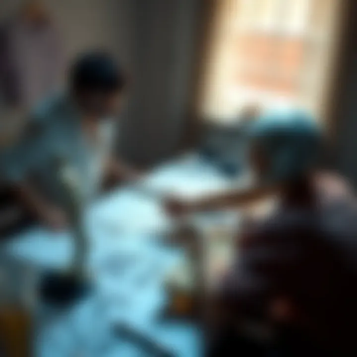 Che and Xaviersobased discussing their project Mannequin with sketches and ideas spread out on a table