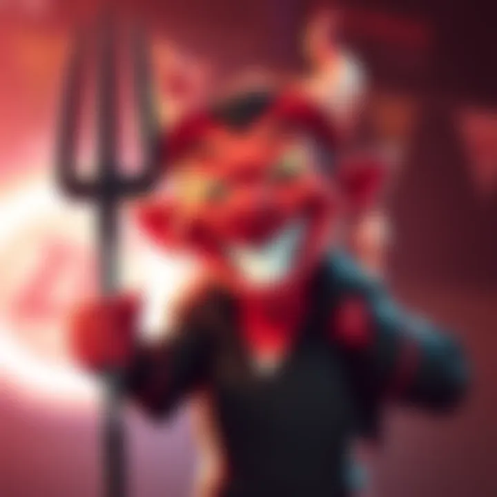 A cartoonish devil figure with a mischievous grin, holding a pitchfork and laughing with a bright background.