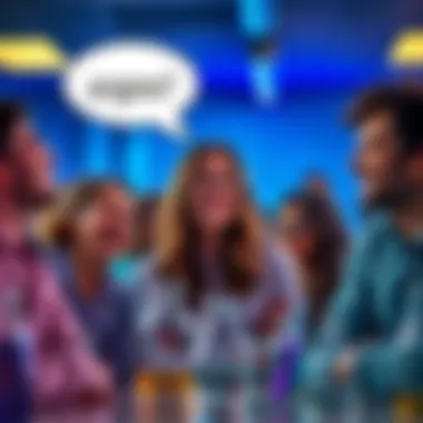 A group of people laughing awkwardly at a chemistry joke with a speech bubble showing the pun 'argon'