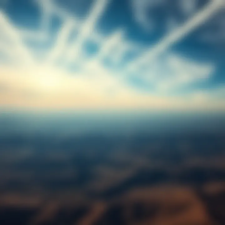 A view of the Nevada sky with visible chemtrails spreading across the blue background