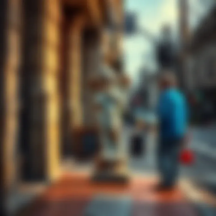 Cherub statue found on street A person standing next to a weathered Cherub statue on the sidewalk, preparing to restore it