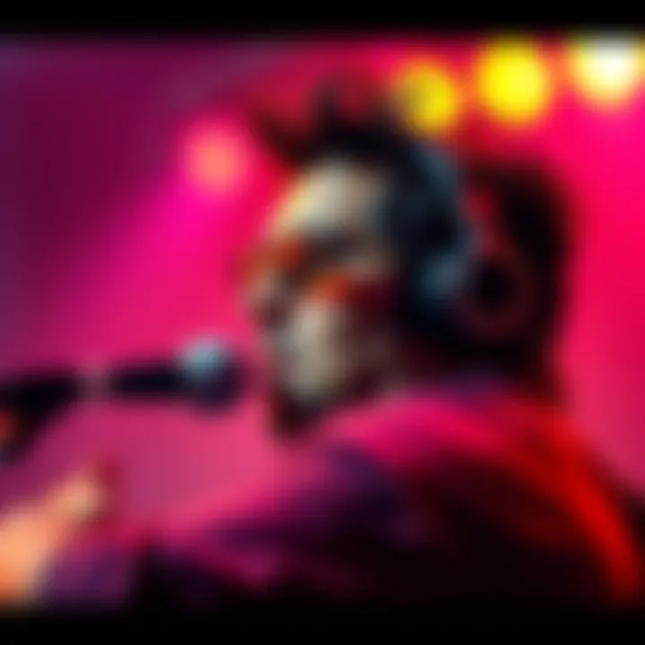 Che's album cover featuring vibrant colors and musical elements