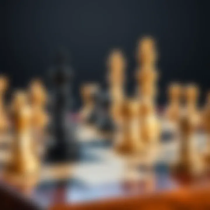 Chess pieces on a board A close-up of a chessboard with pieces arranged in a game, symbolizing the chess community mourning Danya Naroditsky's passing.