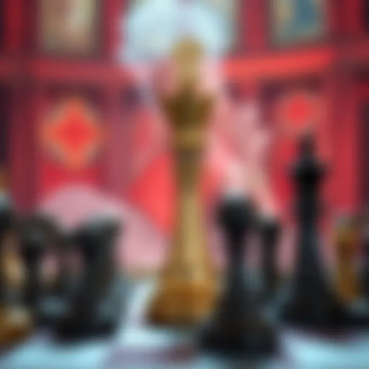 Chess Scene from Harry Potter The king piece in a chess game depicted in Harry Potter, appearing to raise its hands in defeat, surrounded by other chess pieces