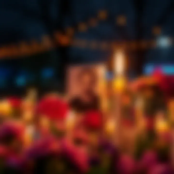 A candlelight vigil honoring Chester Bennington with his photo and flowers at the forefront, symbolizing the call for a new investigation into his death.
