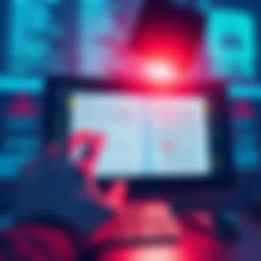 Illustration of a person deleting digital articles on a screen with scientist names visible, symbolizing information manipulation.