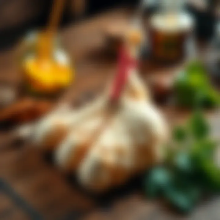 A chicken foot used as a charm resting on a wooden table with herbal items around it