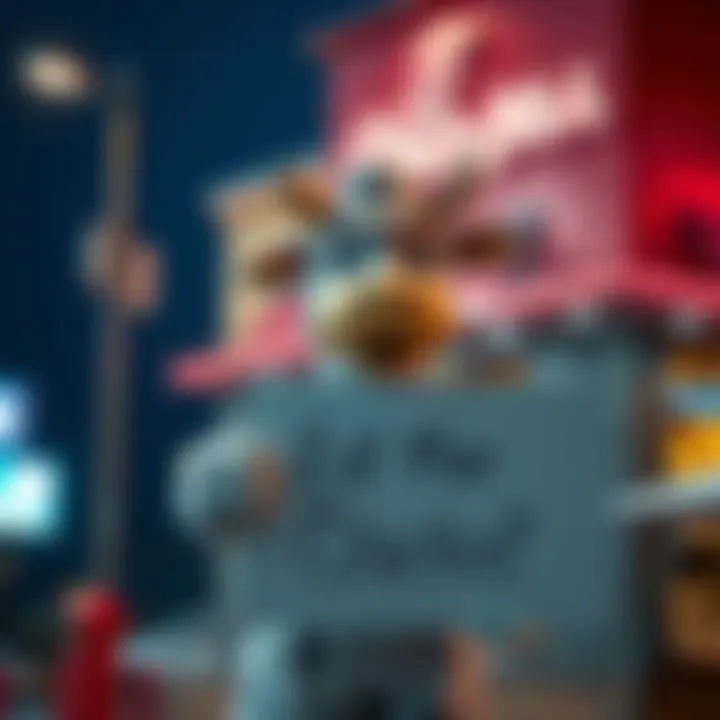 A playful cow mascot holding a sign saying 'Eat Mor Chikin' in front of a Chick-fil-A restaurant