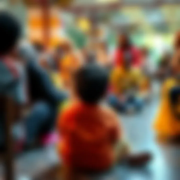 A child sitting in a vibrant community gathering, feeling isolated while others around are engaged in activities.